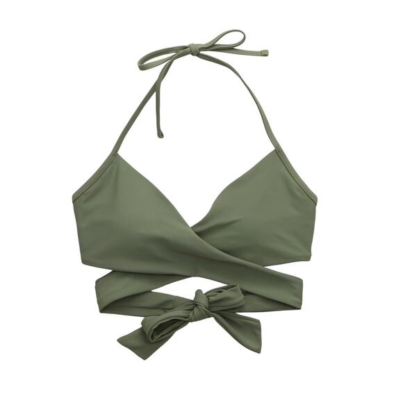NWT! Aerie Wrap Halter Wraparound Bikini Top in Olive Green - Size Small - Picture 4 of 9
